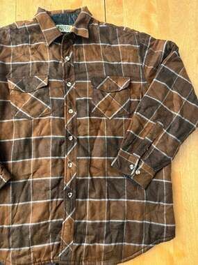 Vintage Rugged Wear by BIG Quilted Lined Brown Plaid Flannel Shirt Jacket